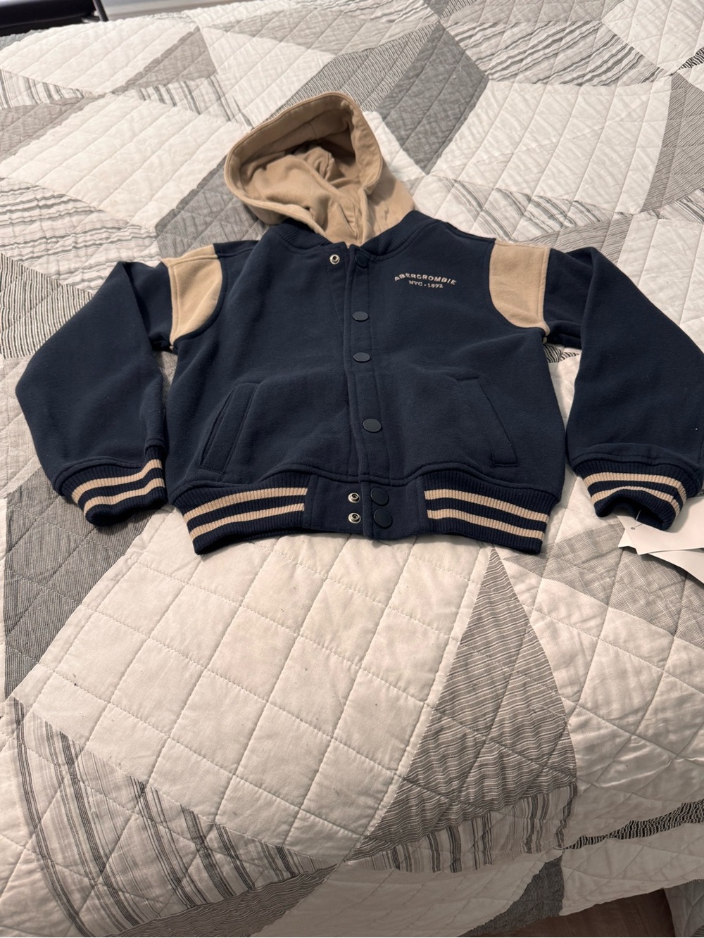 Abercrombie & Fitch Kids Navy and Tan Hooded Bomber Jacket